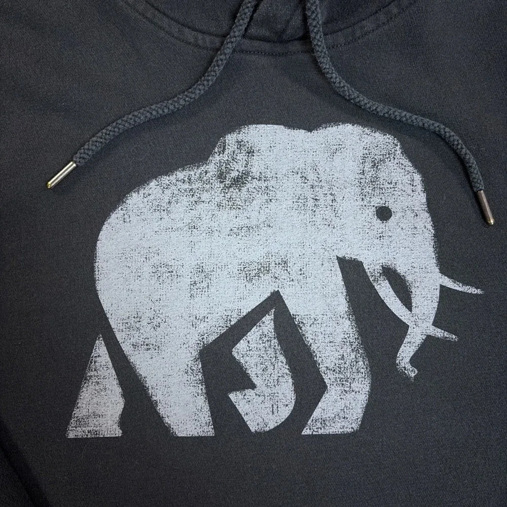 Banana Republic Hoodie Mens L Black Elephant Graphic Fleece Pullover
